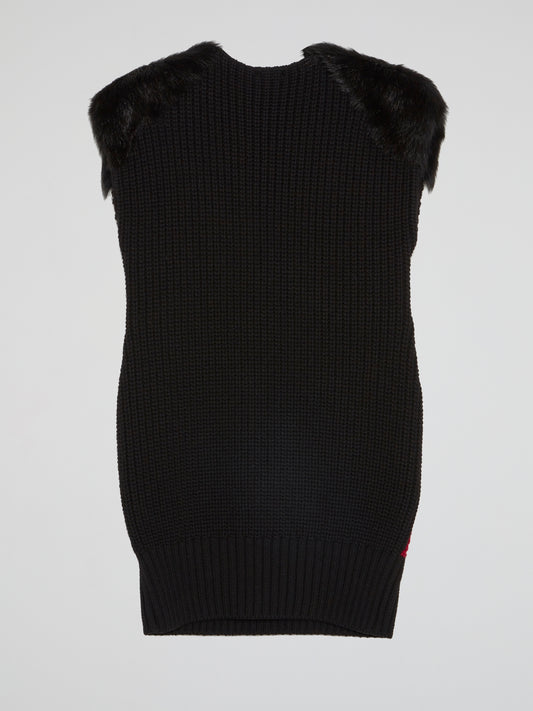 Fur Panel Knitted Mini Dress