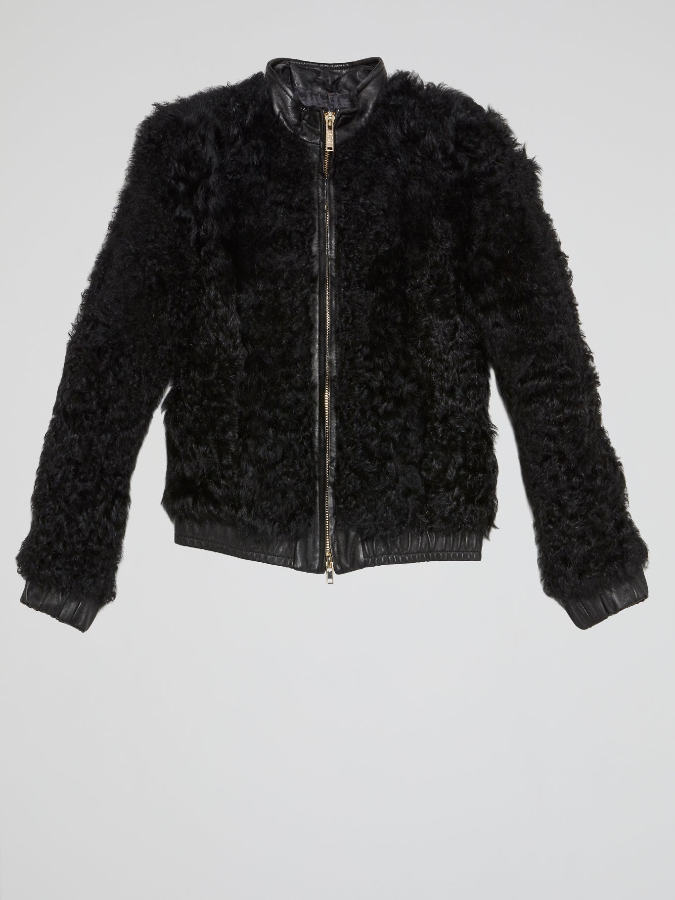 Black Zip-Up Fur Jacket