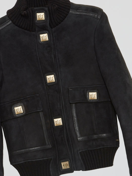 Black Monogram Button-Up Jacket