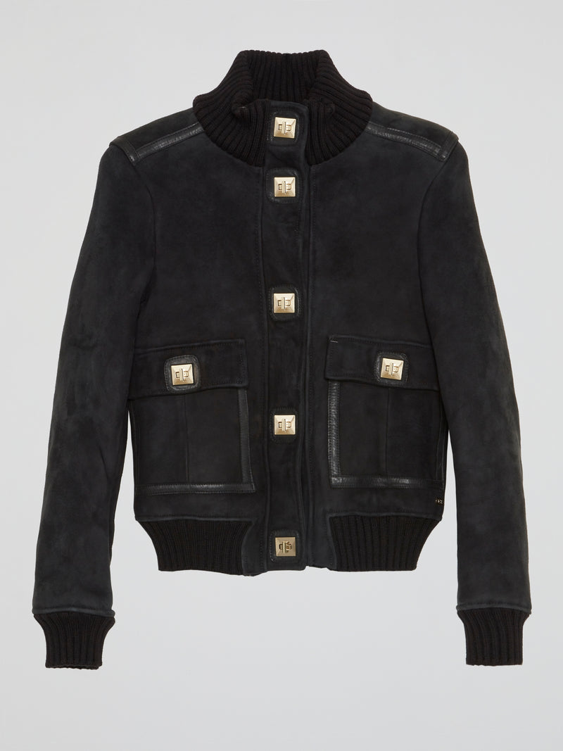 Black Monogram Button-Up Jacket