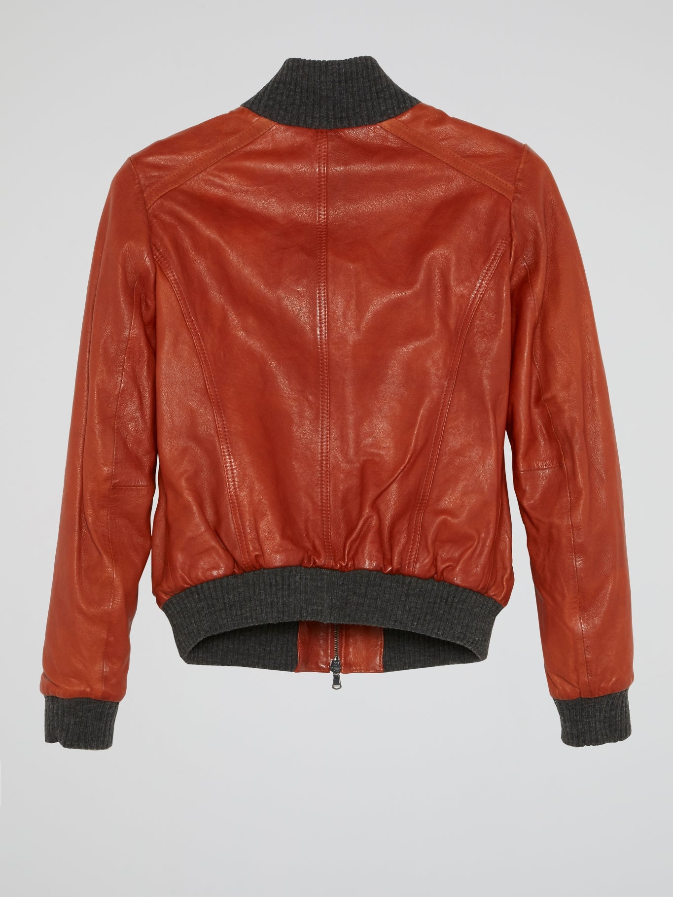 Red Ribbed Trim Leather Jacket