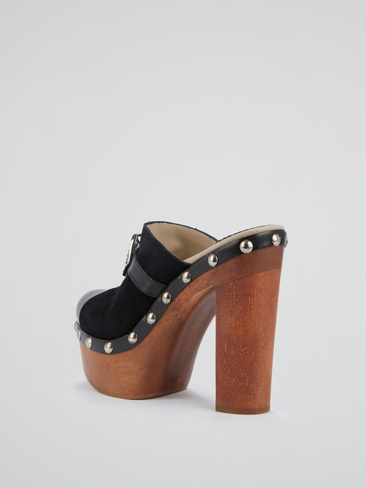Black Embellished Clog Sandals