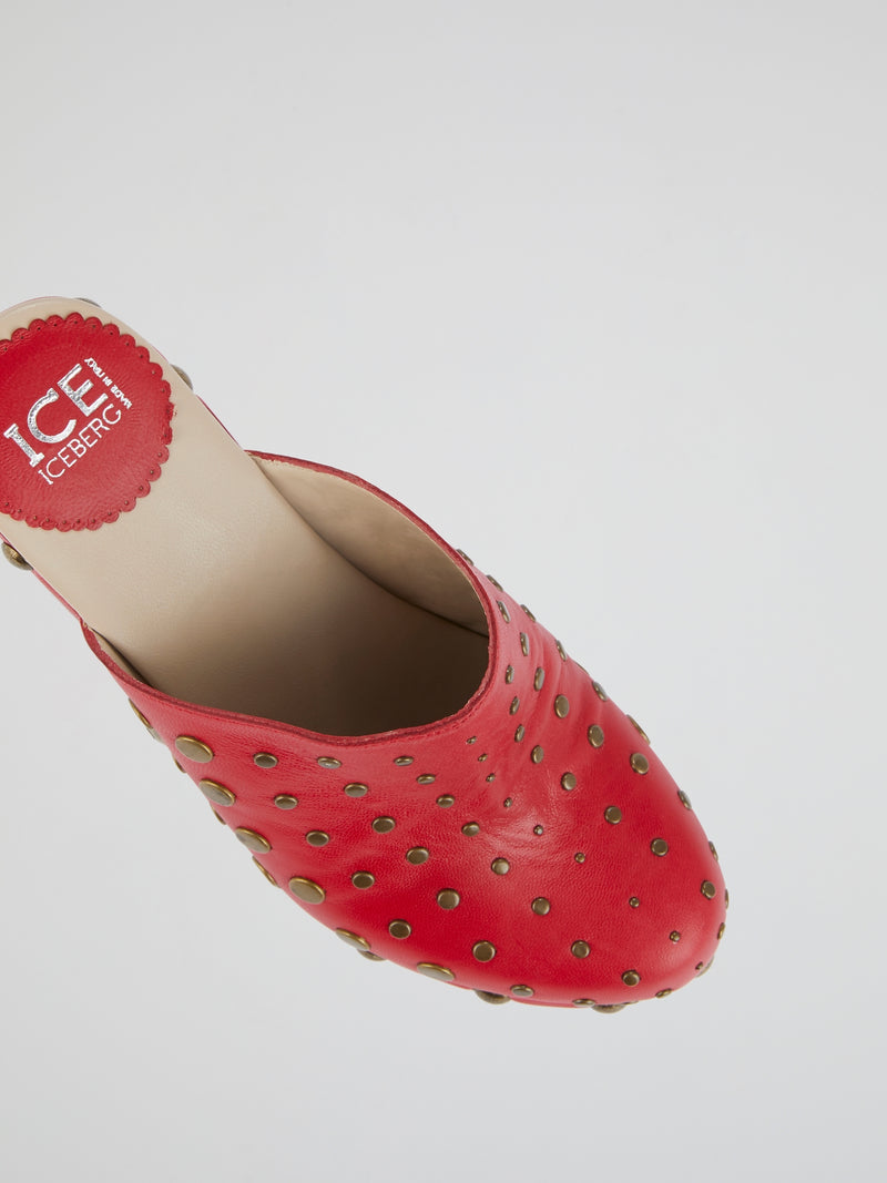Red Studded Clog Sandals