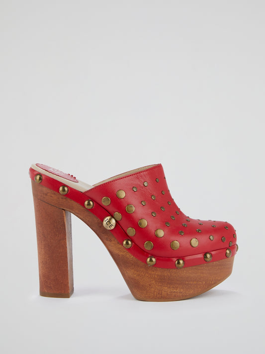 Red Studded Clog Sandals