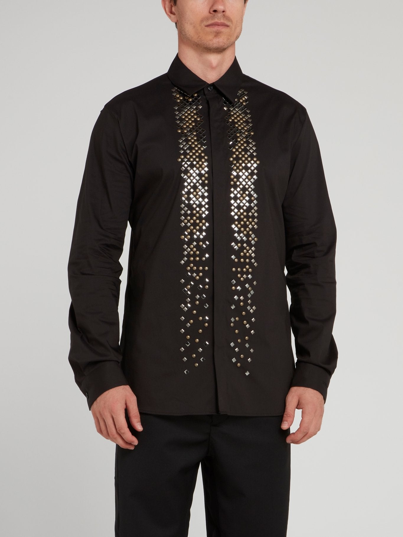 Black Multi-Stud Long Sleeve Shirt
