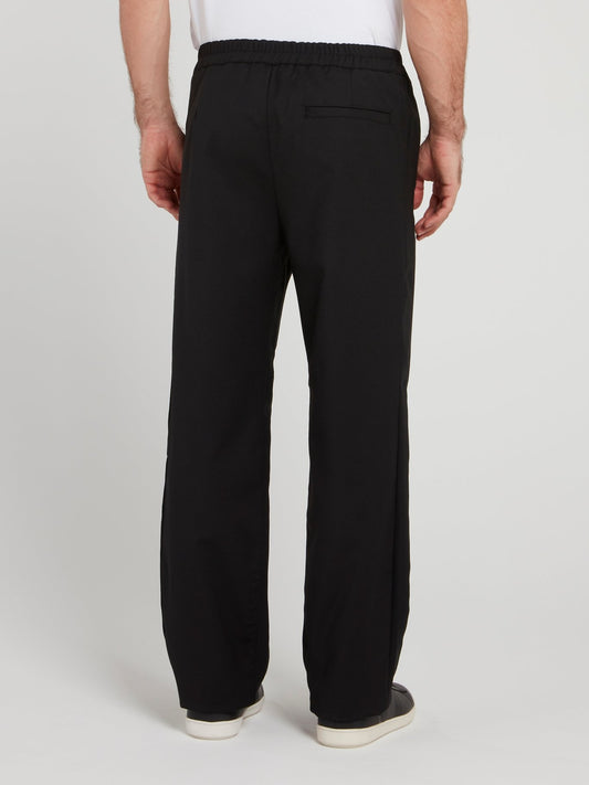 Black Elastic Waist Straight Cut Pants