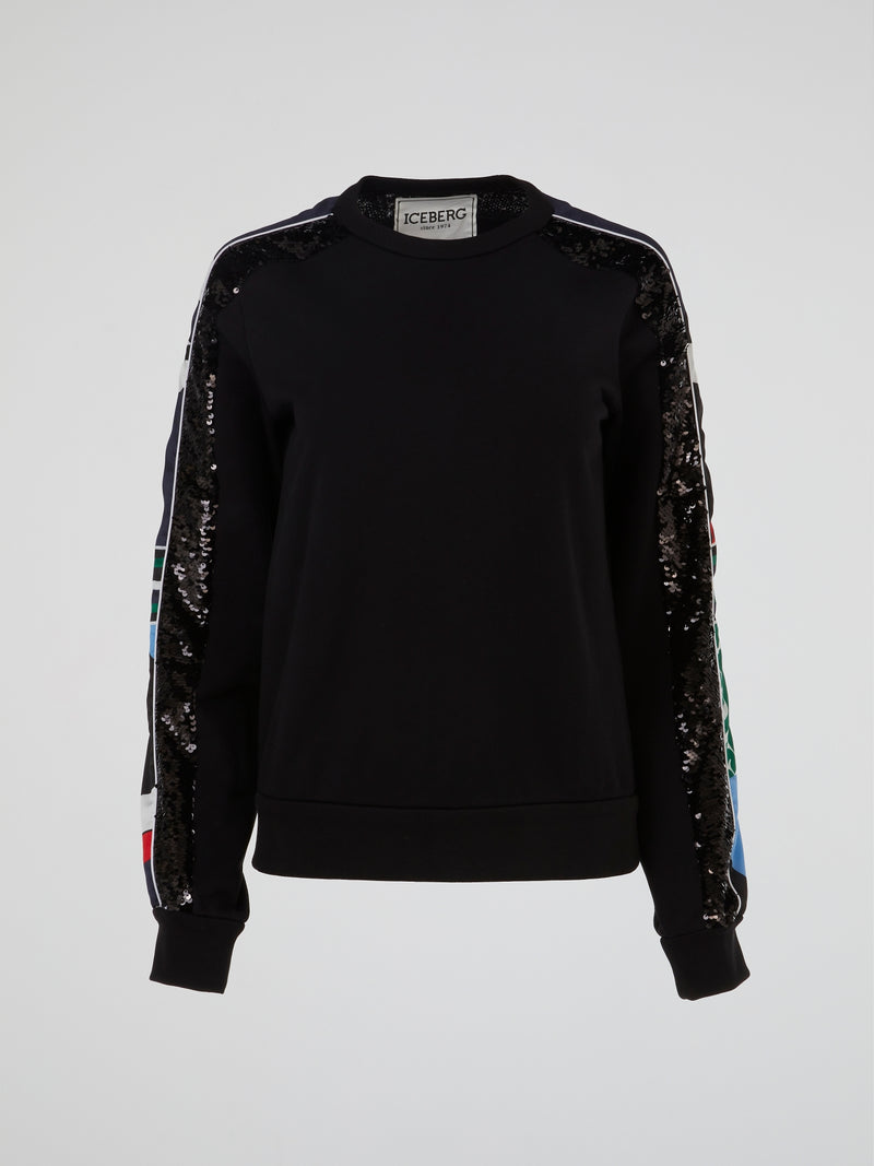 Black Sequin Embellished Sweatshirt