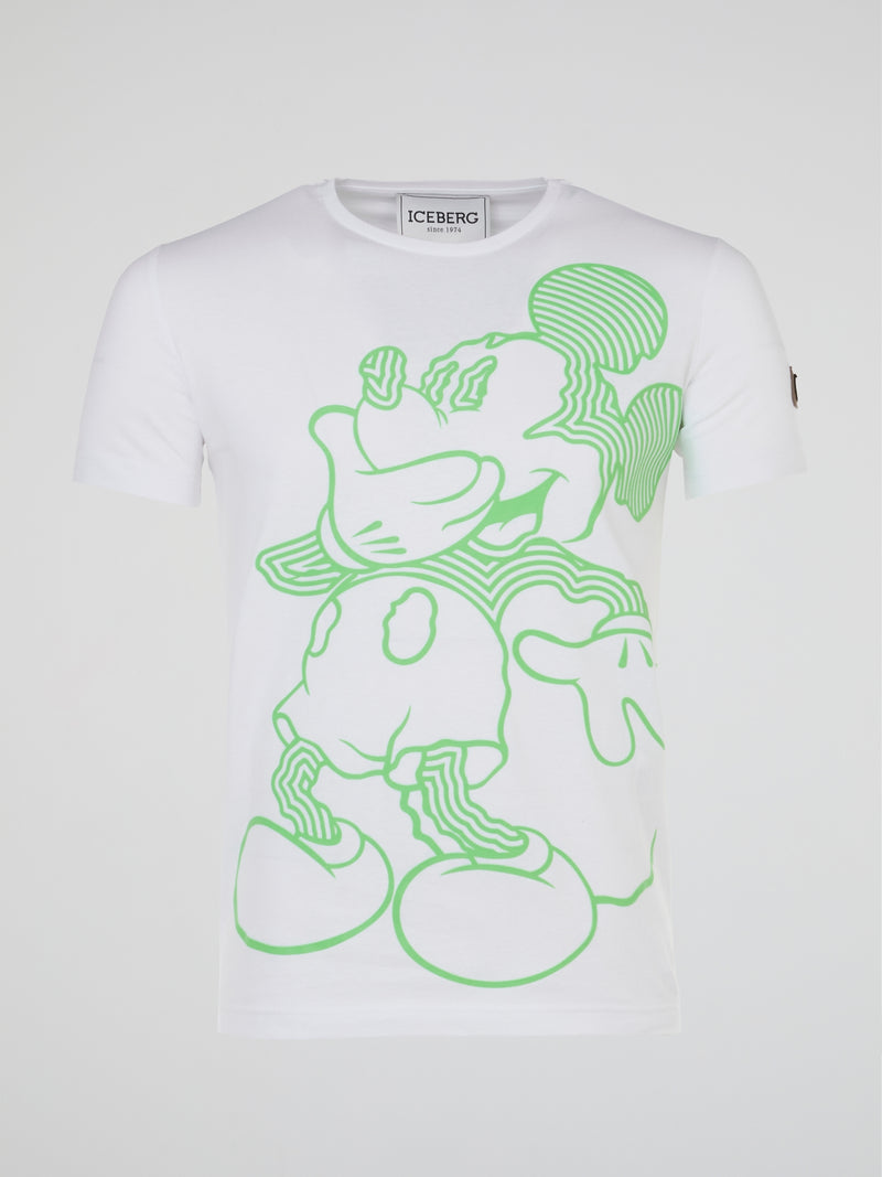 Mickey Mouse White Psychedelic Print T-Shirt