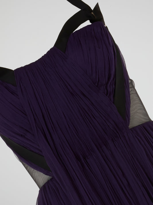 Purple Halter Neck Cami Pleated Tulle Mini Dress