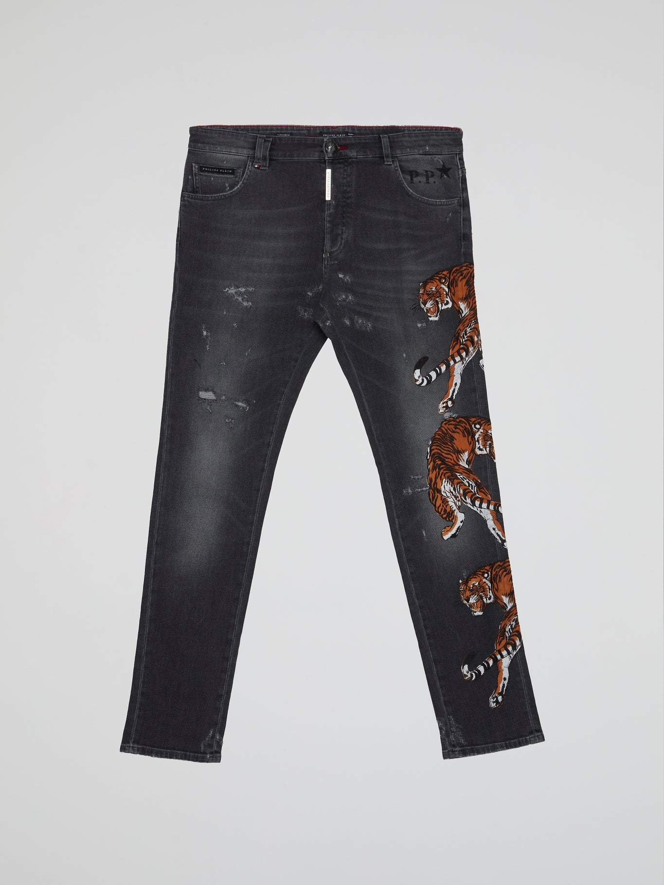 Black Tiger Print Jeans