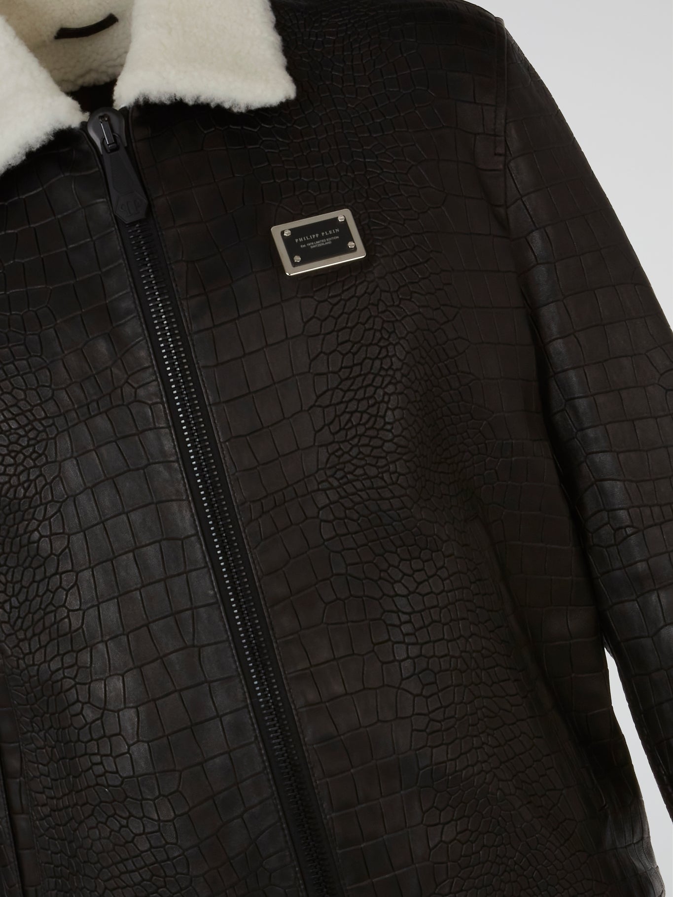 Black Fur Collar Reptilian Leather Jacket