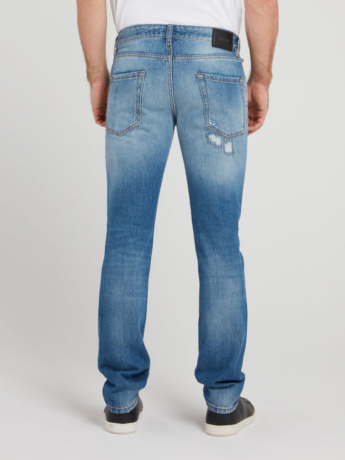 Blue Wash Distressed Denim Jeans