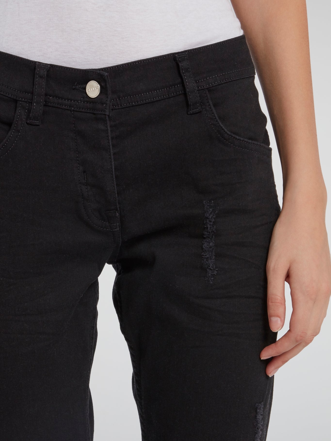 Black Distressed Capri Jeans