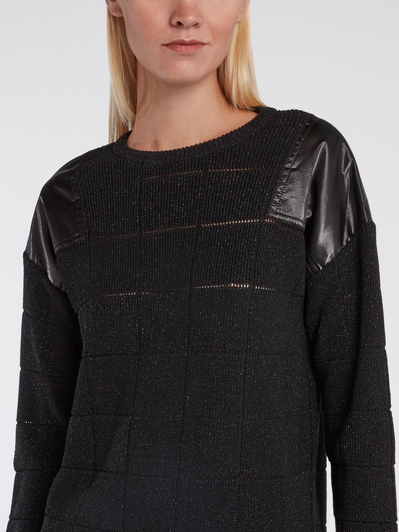 Black Leather Panel Sweater