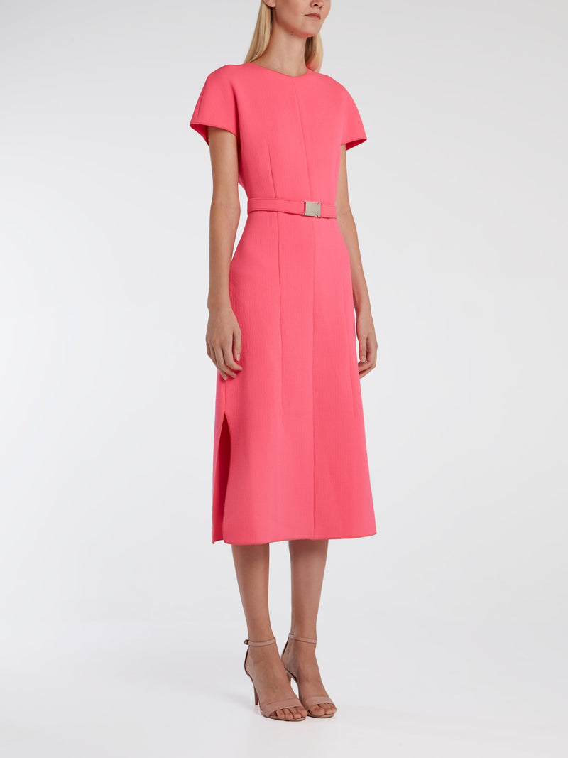Pink Short Sleeve Midi Dress