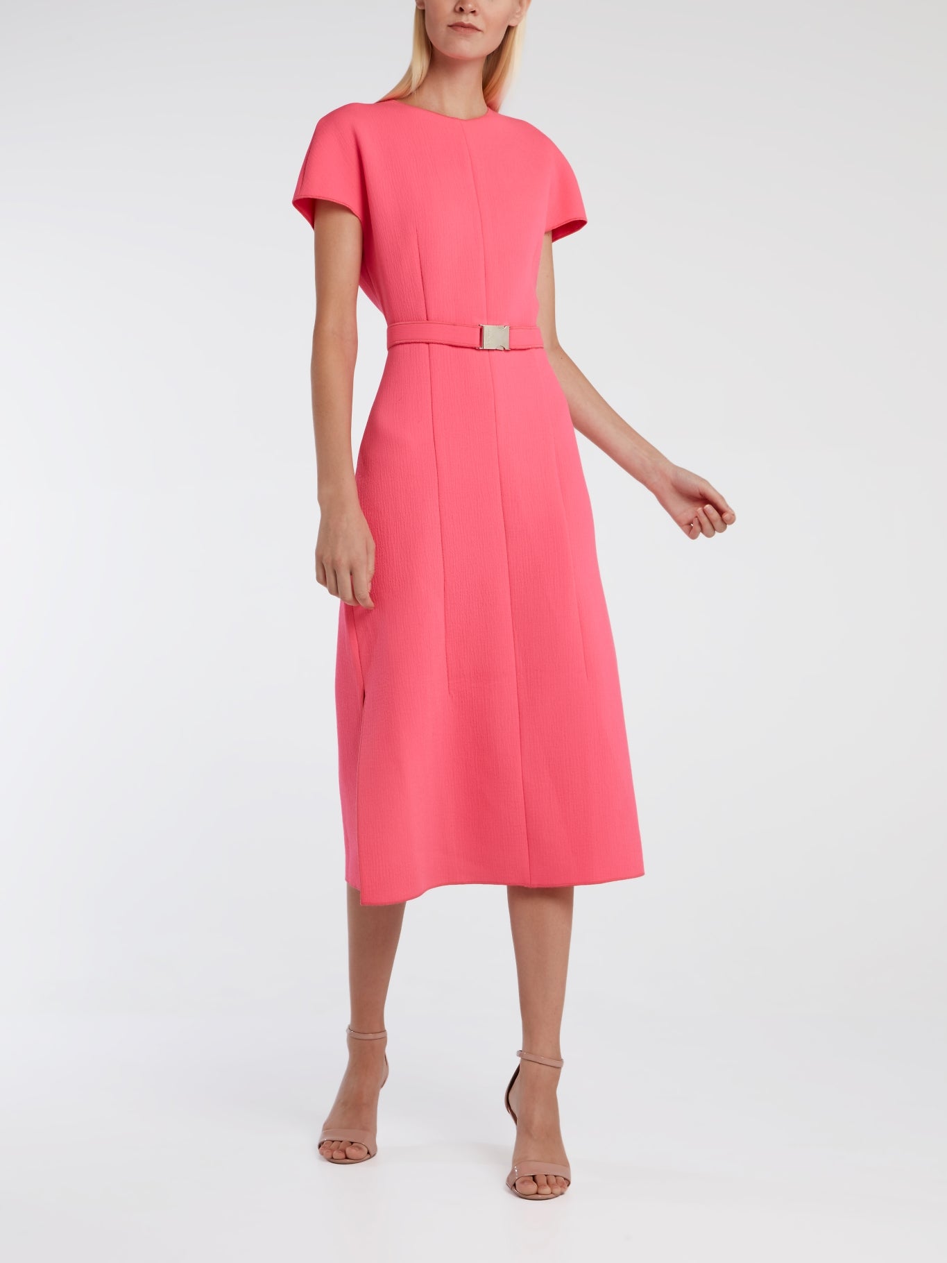 Pink Short Sleeve Midi Dress