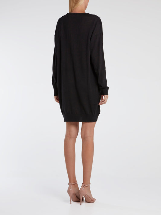 Black Paillette Embellished Sweater Dress
