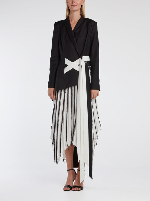Feather-Detail Pleated Jacket Dress
