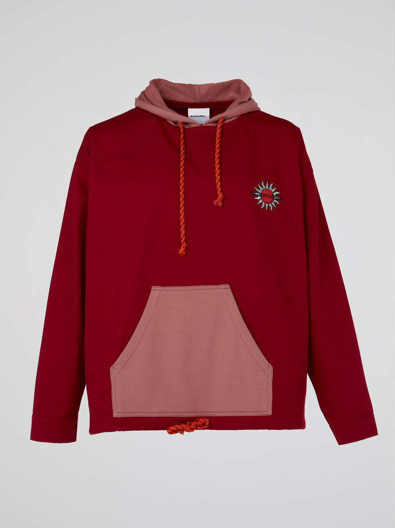 Red Embroidered Woven Hoodie