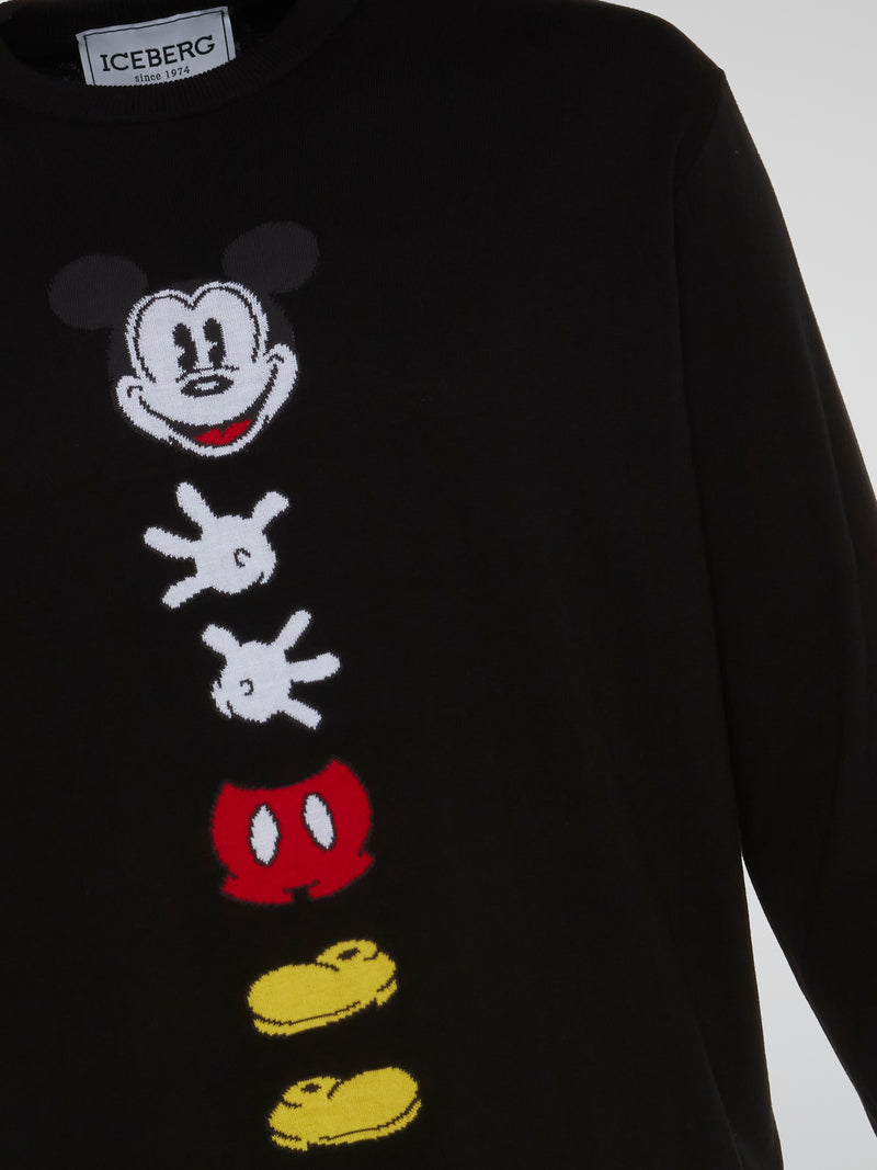 Mickey Mouse Vertical Design Knitted Round Neck Sweatshirt