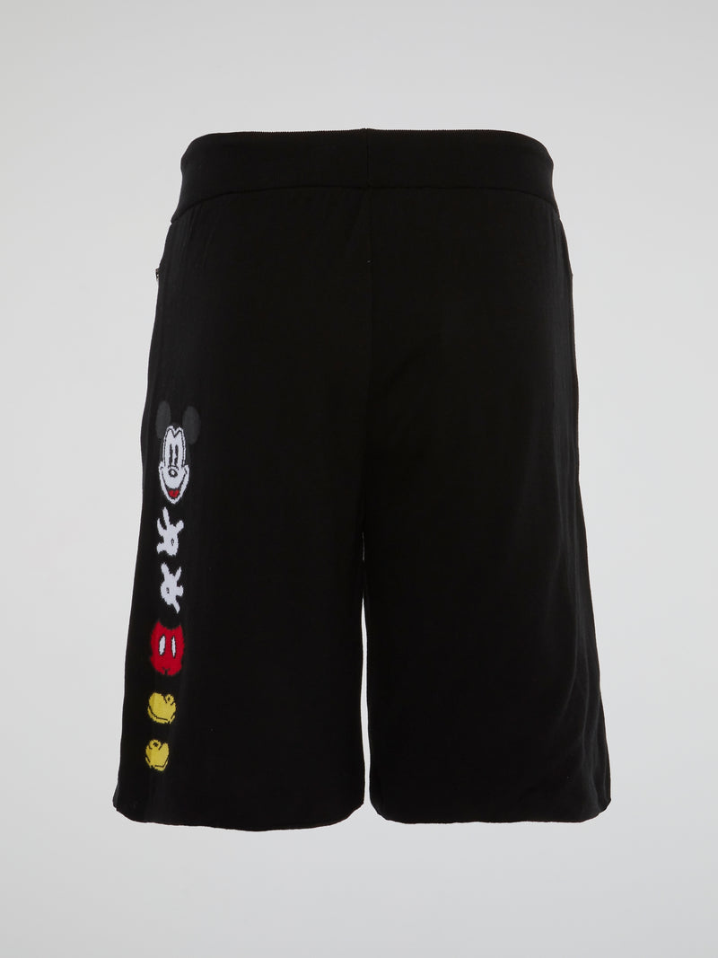 Black Mickey Mouse Rear Design Knitted Short