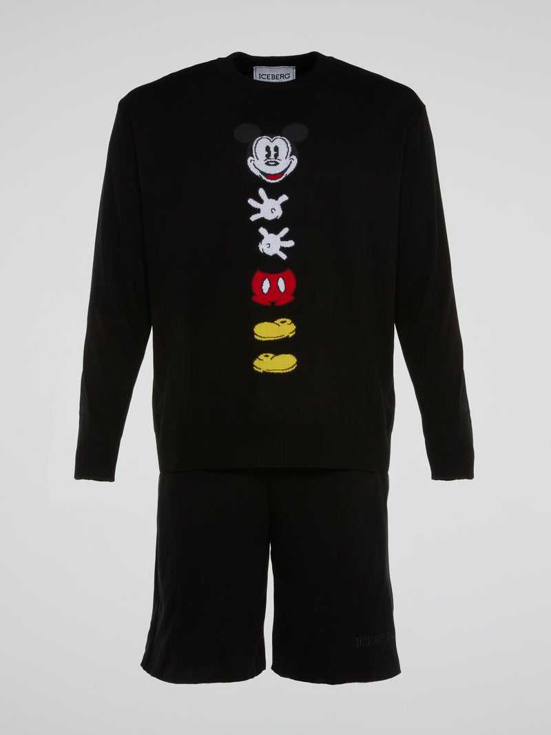 Black Mickey Mouse Rear Design Knitted Short
