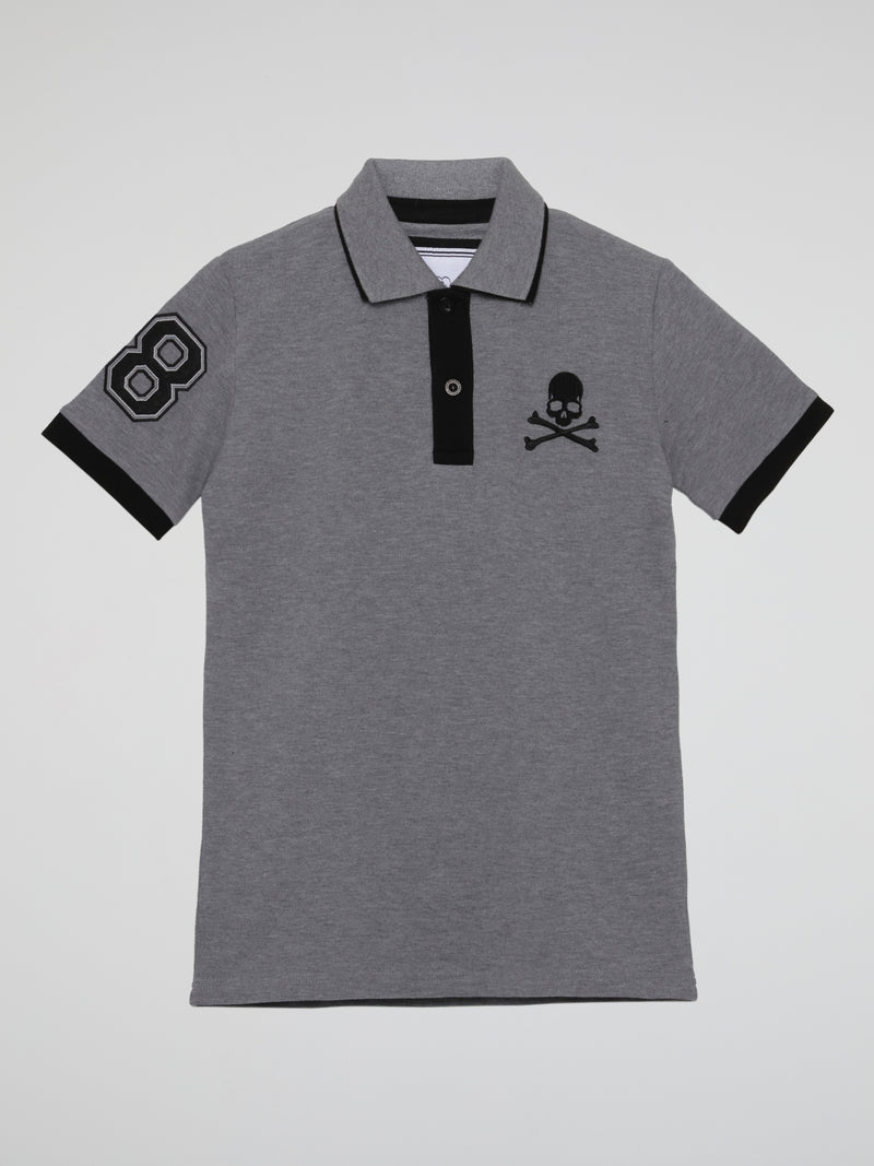 Grey Logo Embroidered Polo Shirt (Kids)