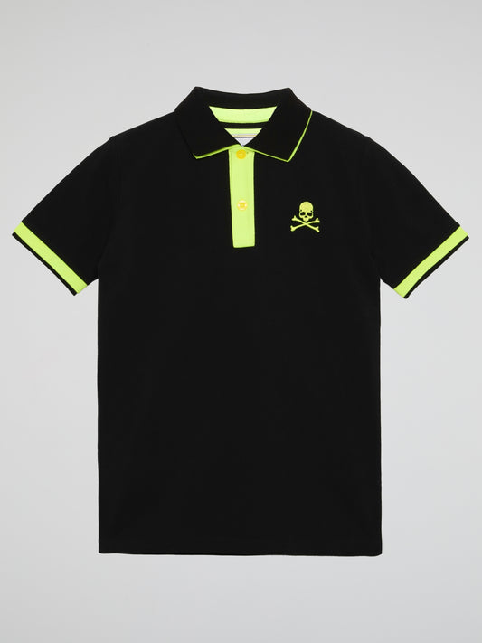 Black Striped Edge Appliquéd Polo Shirt (Kids)