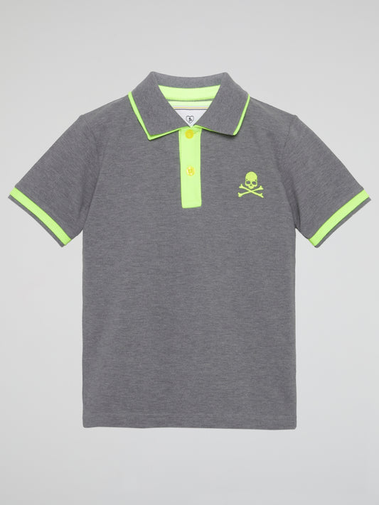 Grey Striped Edge Appliquéd Polo Shirt (Kids)