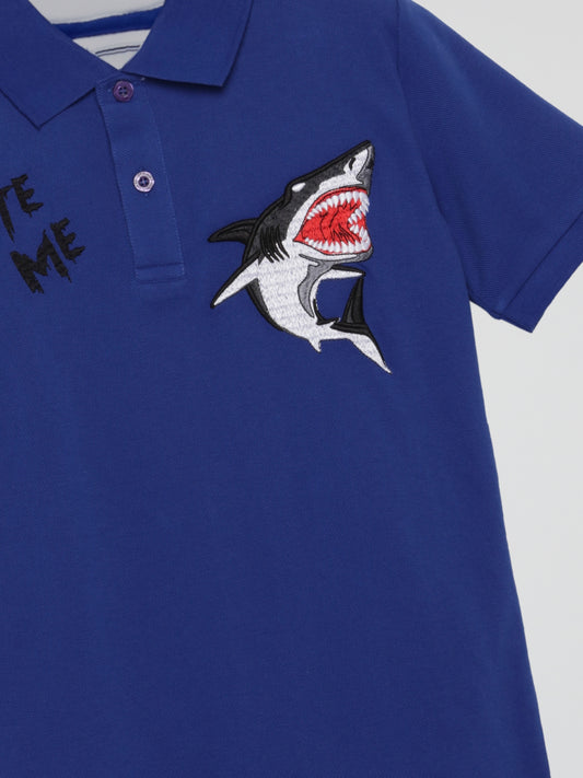Blue Shark Patch Polo Shirt (Kids)