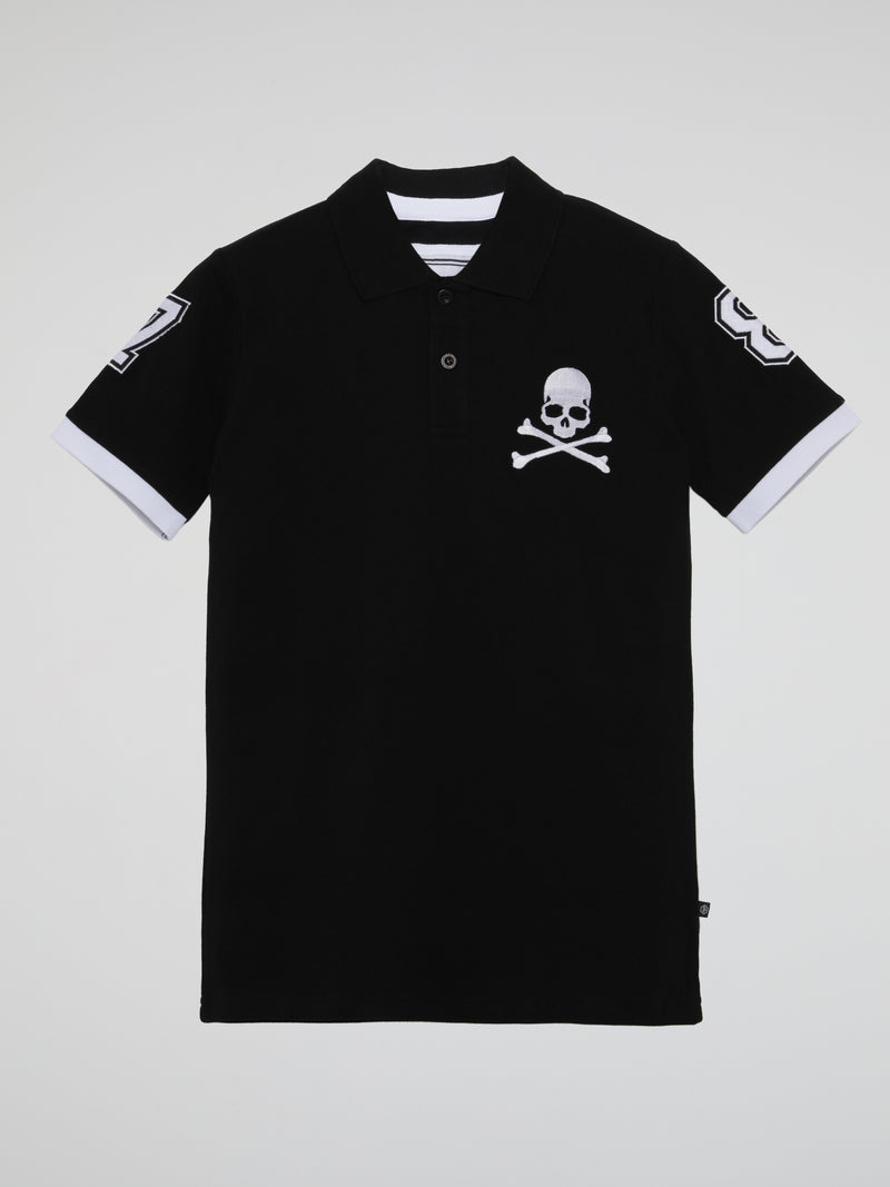 Black Logo Embroidered Polo Shirt (Kids)