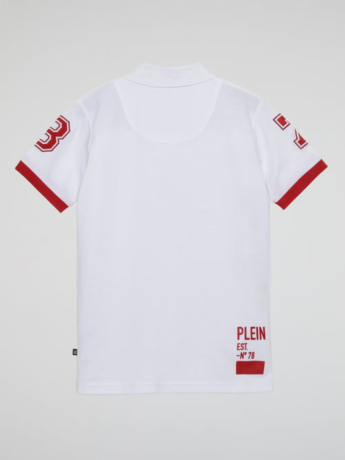 White Logo Embroidered Polo Shirt (Kids)