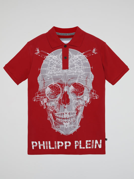 Red Skull Print Polo Shirt (Kids)