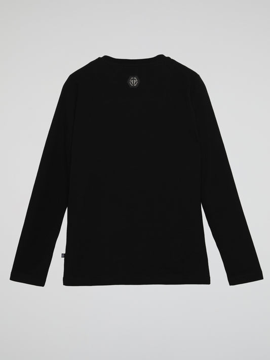 Black Round Studded Logo Long Sleeve Shirt (Kids)
