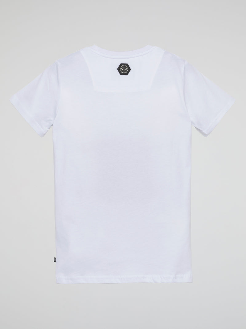 White Embroidered Plein Logo T-Shirt (Kids)