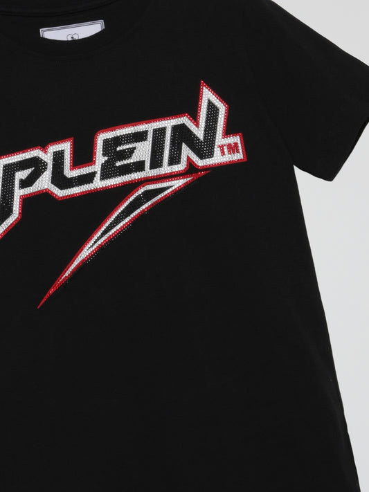 Black Embroidered Plein Logo T-Shirt (Kids)