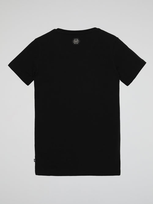 Black Embellished Studded Logo T-Shirt (Kids)