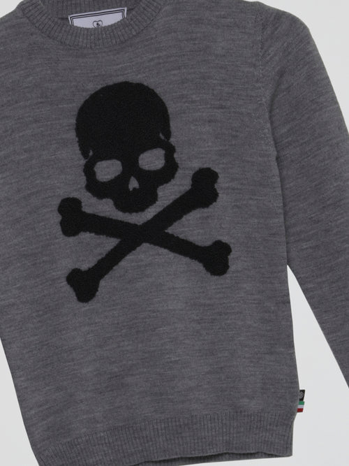 Grey With Embroidered Black Skull Sweatshirt (Kids)