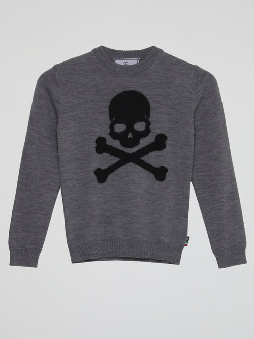 Grey With Embroidered Black Skull Sweatshirt (Kids)