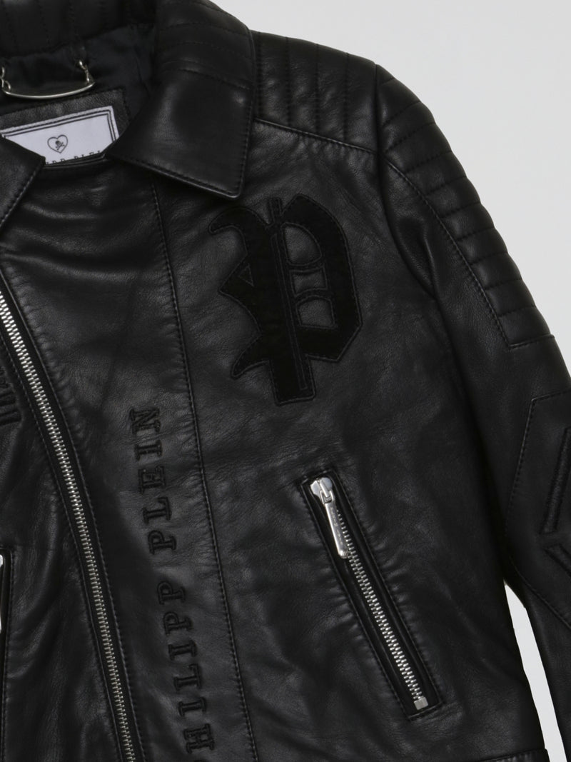 Black Leather Biker Jacket (Kids)