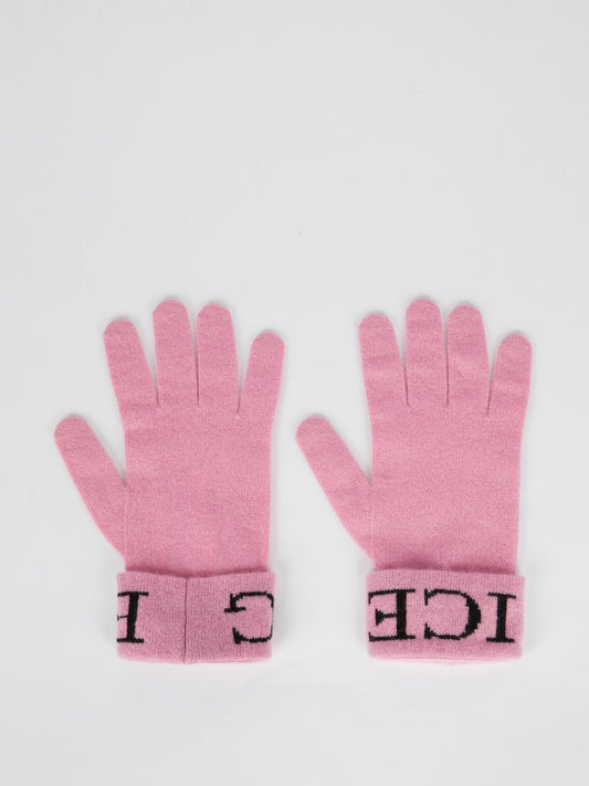 Розовые трикотажные перчатки с логотипом