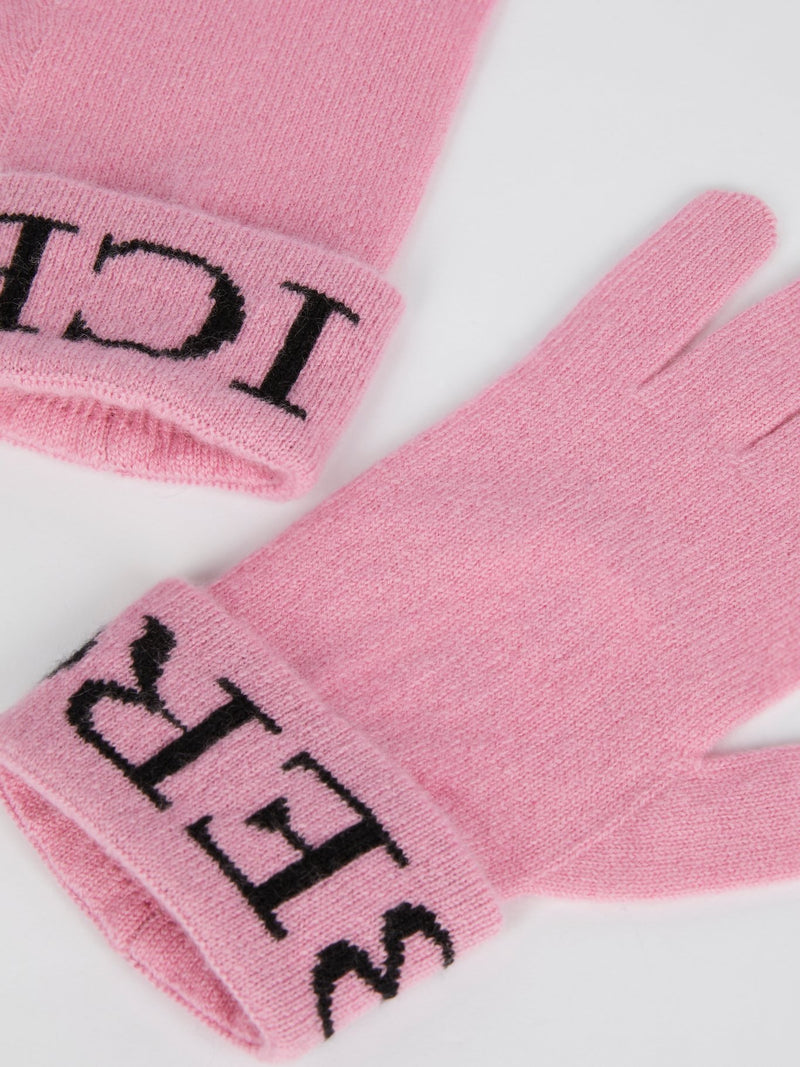 Pink Logo Knitted Gloves