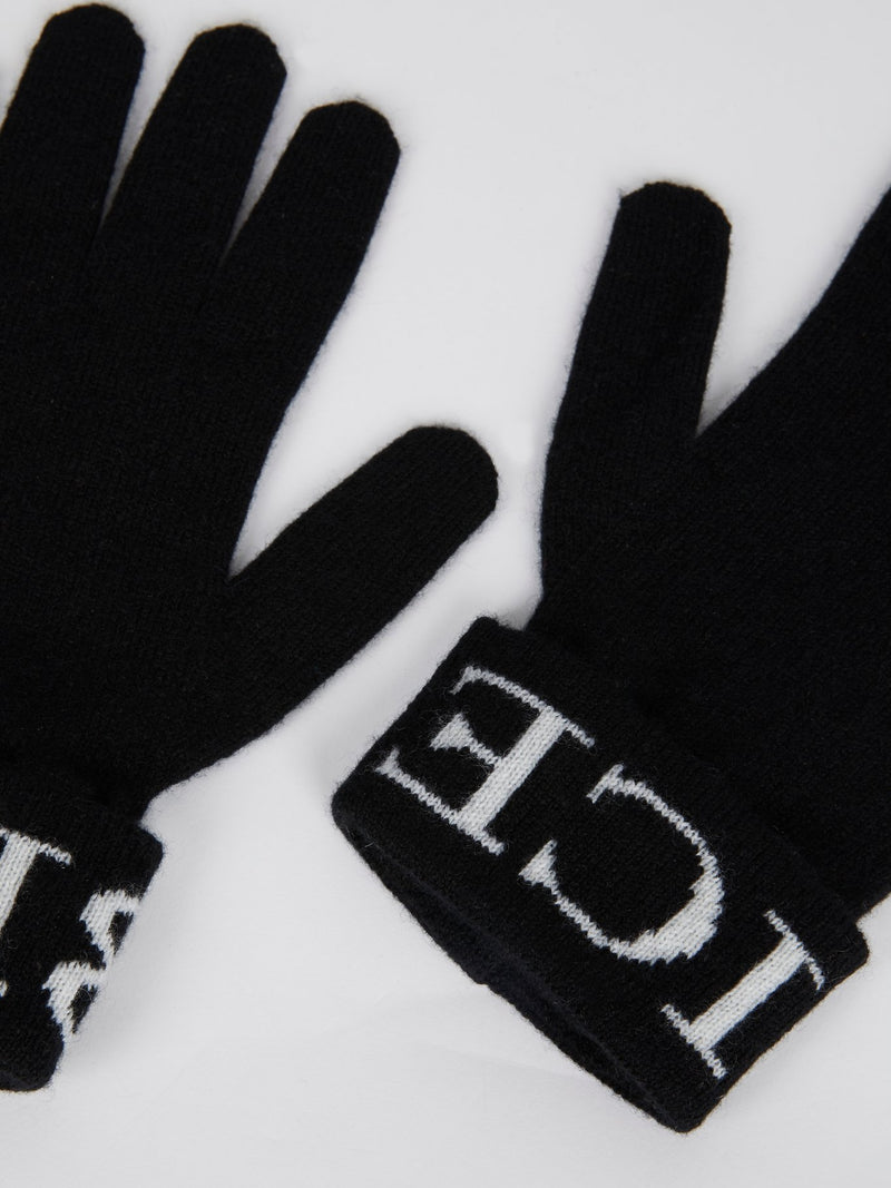 Black Logo Knitted Gloves