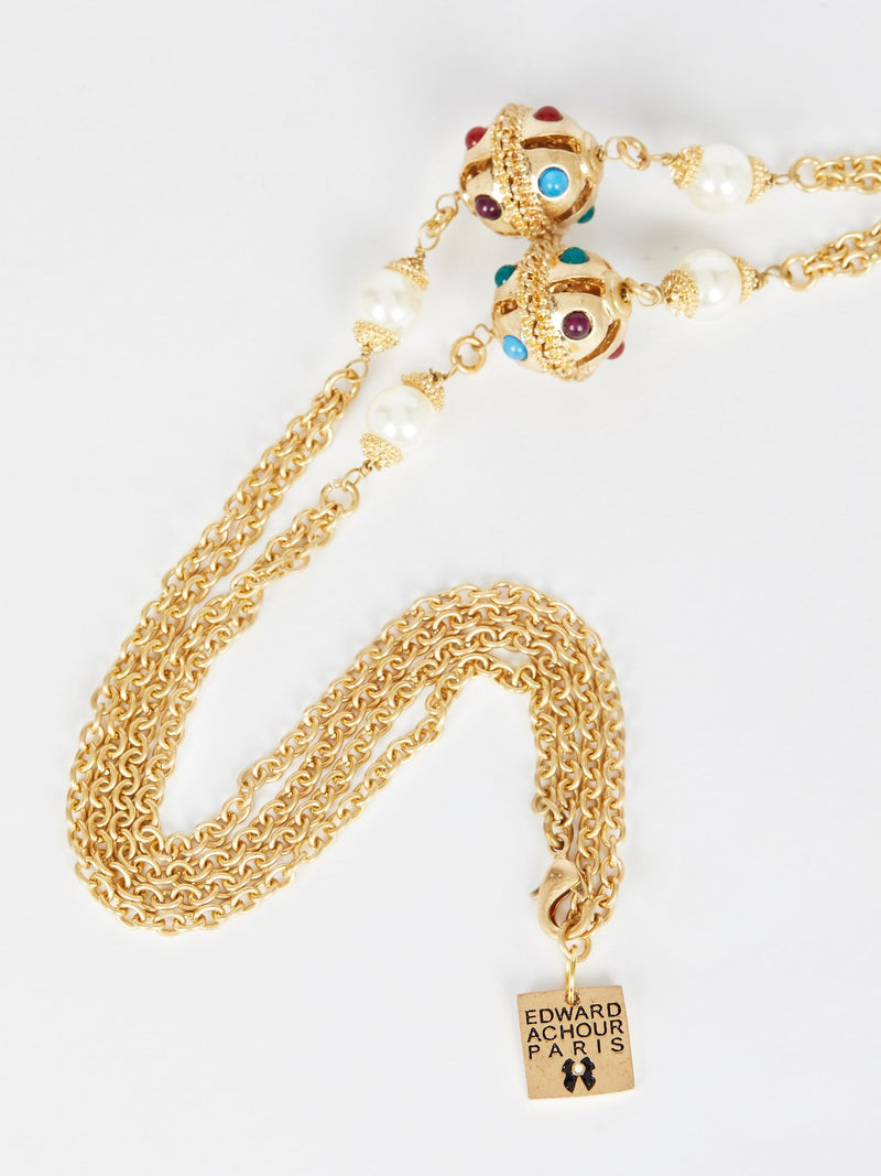 Gold Pearl Chain Necklace