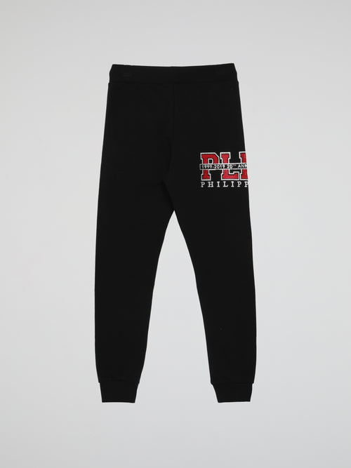 Black Studded Logo Jogging Trousers (Kids)