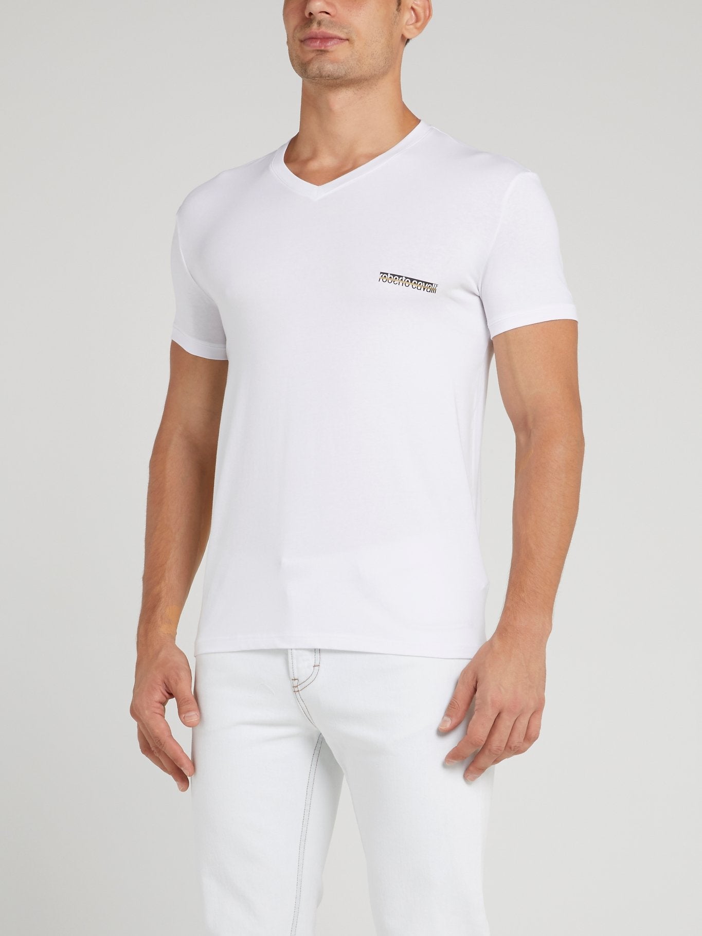 White V-Neck Logo T-Shirt
