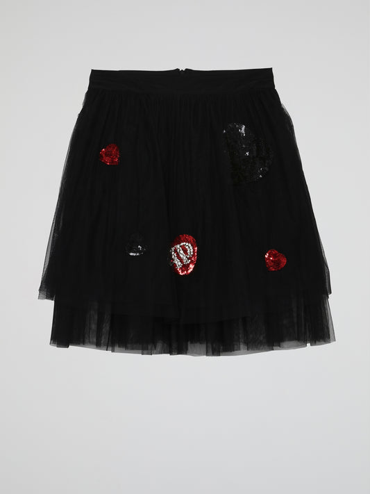 Black Studded Design Layered Short Skirt (Kids)