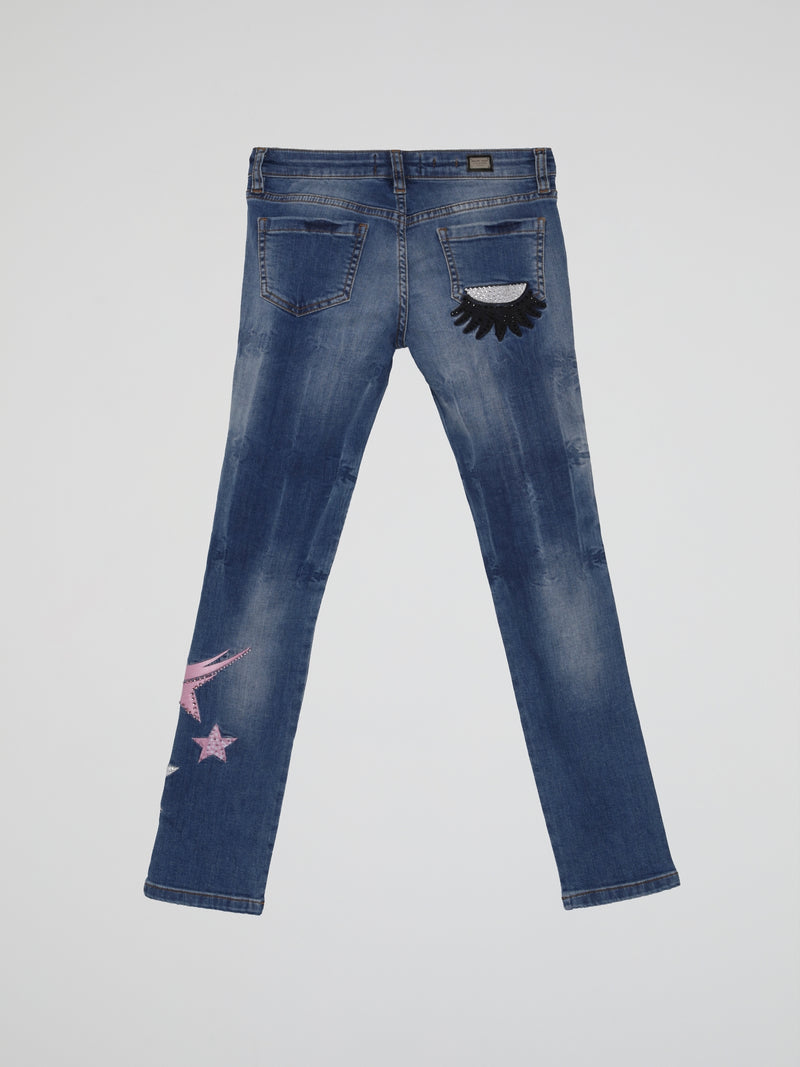 Blue Star Detail Denim Jeans (Kids)