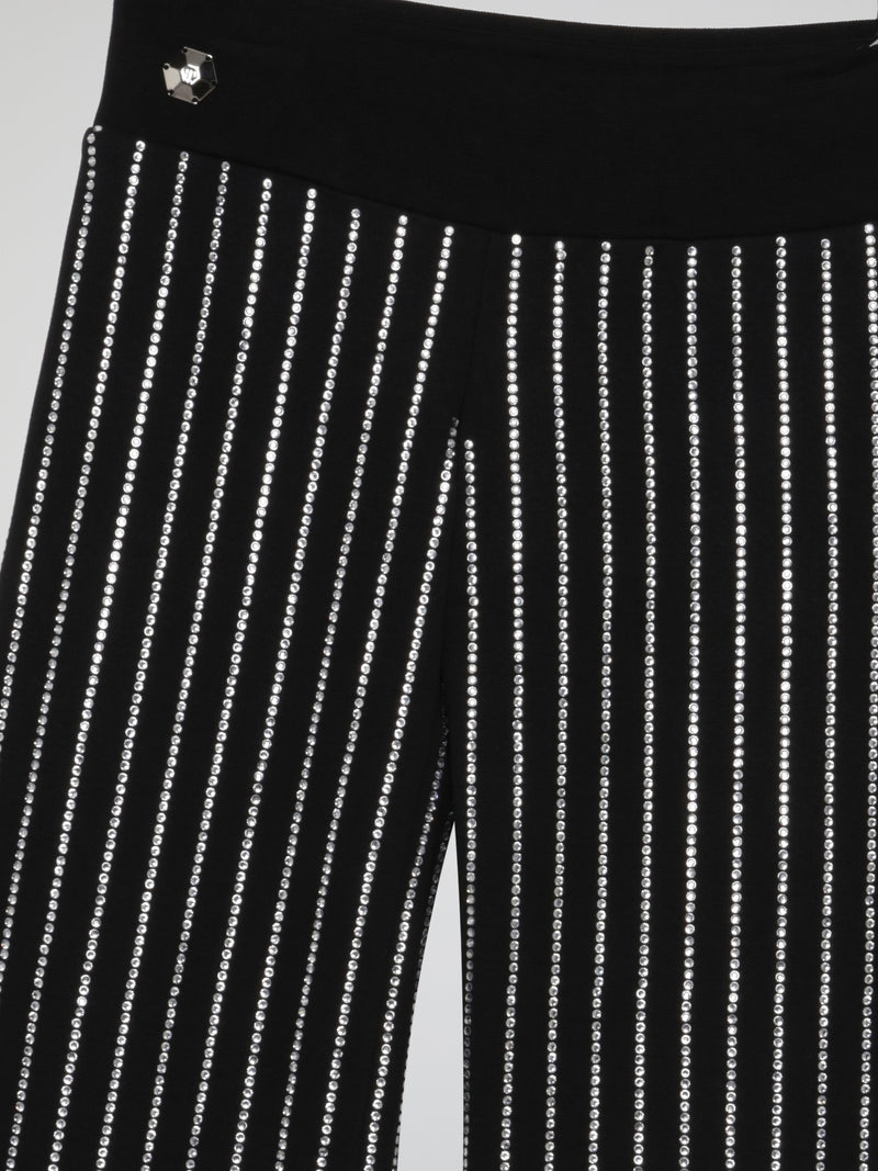 Black Crystal Studded Stripes Trousers (Kids)