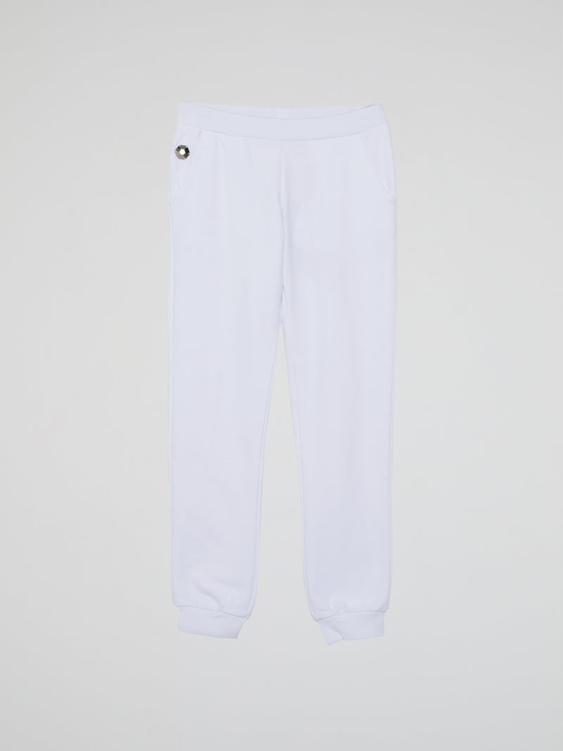 White With Pink Studded Logo Jogging Trousers (Kids)